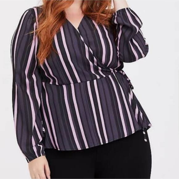 Torrid striped Surplice tie waist‎ peplum blouse plus size 2 2X - Picture 1 of 10